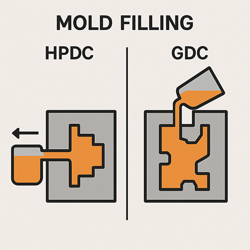 Comparison diagram of HPDC and GDC mold filling
