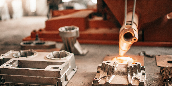A display of various aluminum die-cast automotive parts of different shapes and sizes.