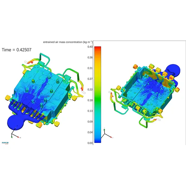 A DFM analysis image showing a part design being modified to have more uniform wall thickness.