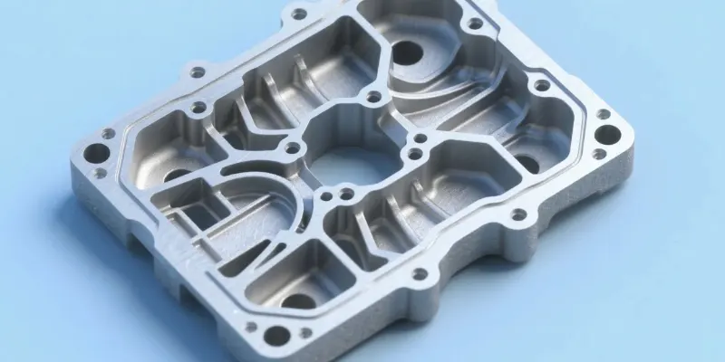 A 3D model of a complex die-cast part showing internal features and thin walls