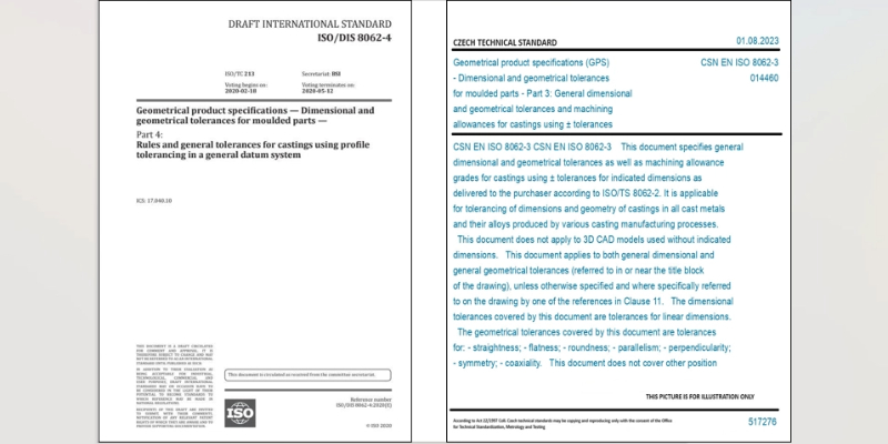 A split image showing the covers of the ISO 8062 and NADCA standards manuals