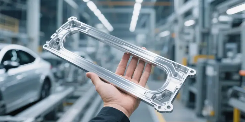 An image showcasing the lightweight but strong nature of an aluminum part, perhaps by balancing it easily in one hand.