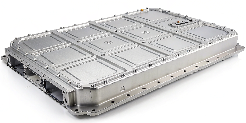 A large, complex aluminum die cast battery tray for an electric vehicle