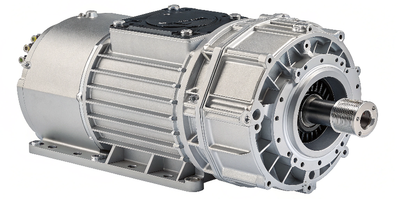 A large, intricate aluminum die cast motor housing for an electric vehicle