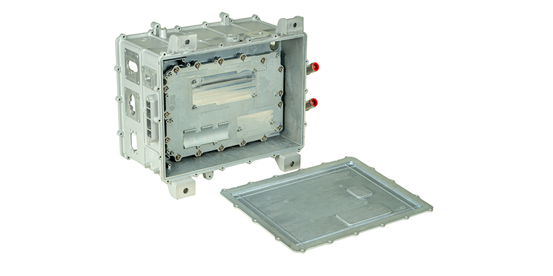 A computer simulation showing the crash test performance of a vehicle with a die-cast aluminum front structure.