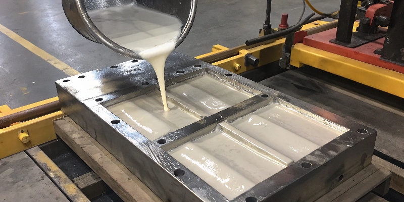 Flüssiges Aluminium wird in eine Druckgussform gegossen