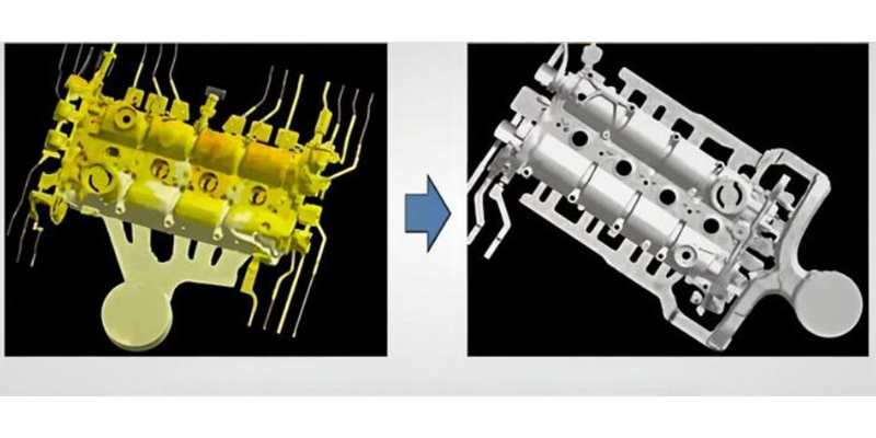 Improving Mold Design and Venting Systems A computer screen showing a colorful mold flow simulation of liquid aluminum filling a die, highlighting potential air traps.