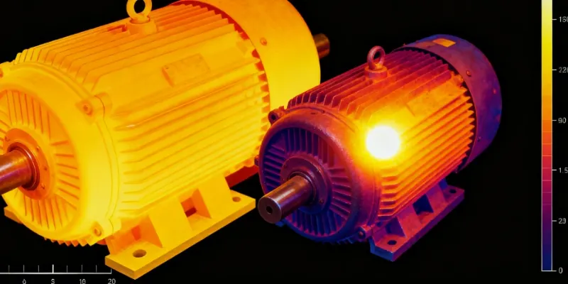 Heat dissipation of aluminum versus cast iron motor housings A thermal camera image comparing two running motors, with the aluminum housing showing a smooth, hot gradient as it effectively radiates heat, while the cast iron one has isolated hot spots.