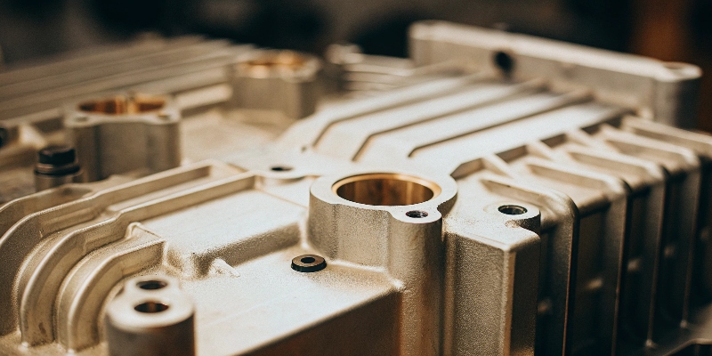 A complex, single-piece aluminum die-cast motor housing showing integrated mounting points and features