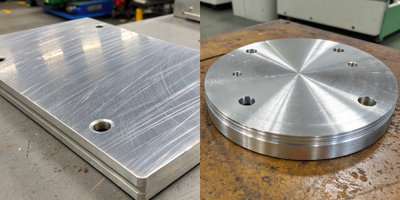 Surface Finish Improvement Methods A side-by-side comparison of a machined aluminum surface with chatter marks and one with a mirror-like finish