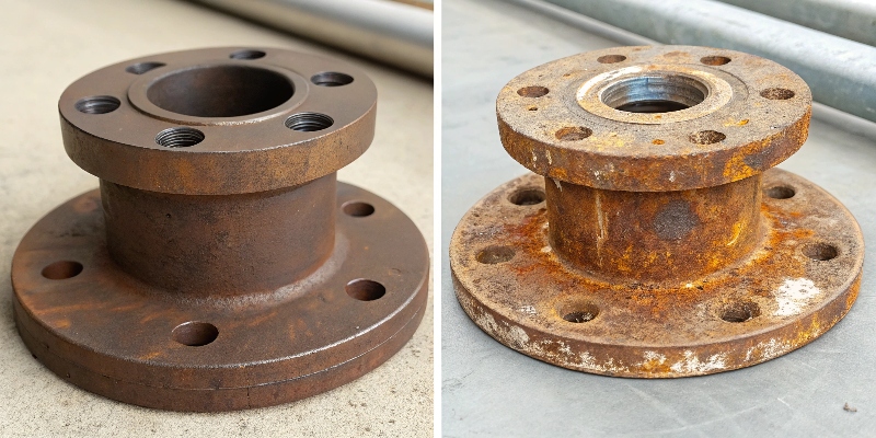 Corrosion Protection for Aluminum Castings A side-by-side of a corroded part and a part with a protective powder coating