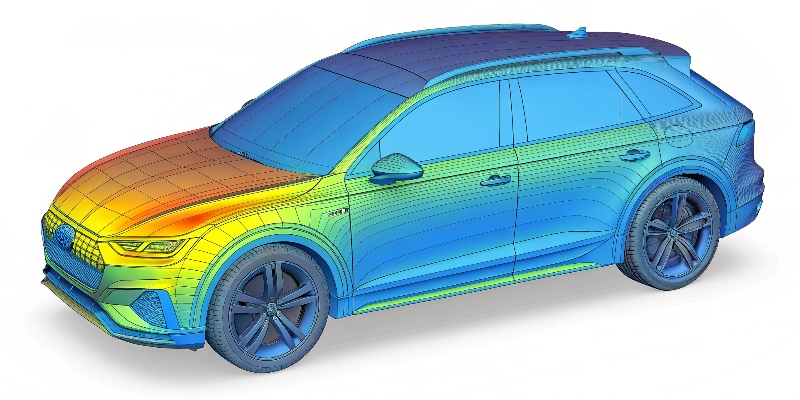Thermal Management in Motor Housings A thermal simulation of an EV motor housing showing efficient heat dissipation