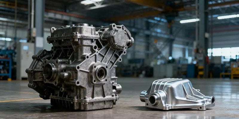 Part consolidation and lightweighting with aluminum die casting A split-screen image showing a heavy, multi-part steel assembly on one side and a single, lightweight aluminum die casting on the other.