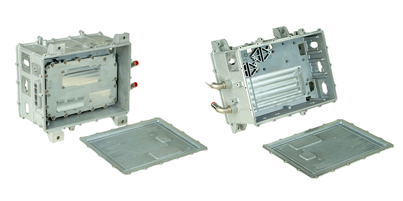 A complex, multi-functional aluminum die-cast component combining several features.