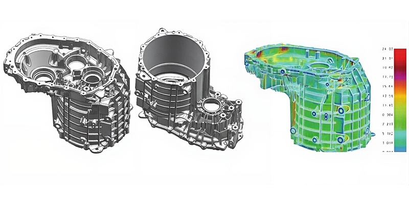 A showcase of various high-precision aluminum die-cast parts, including internal electronic chassis, intricate fluid manifold, and a protective cover with tight tolerances.